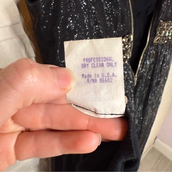 Black Metallic Silver Rhinestone Waist Band Silk Gown, Women’s Size Medium - Picture 10 of 11